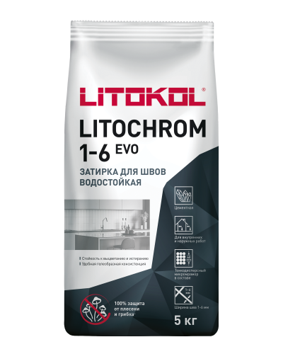 Затирка LITOCHROM 1-6, мешок, 5 кг, Оттенок C.00 Белый, LITOKOL